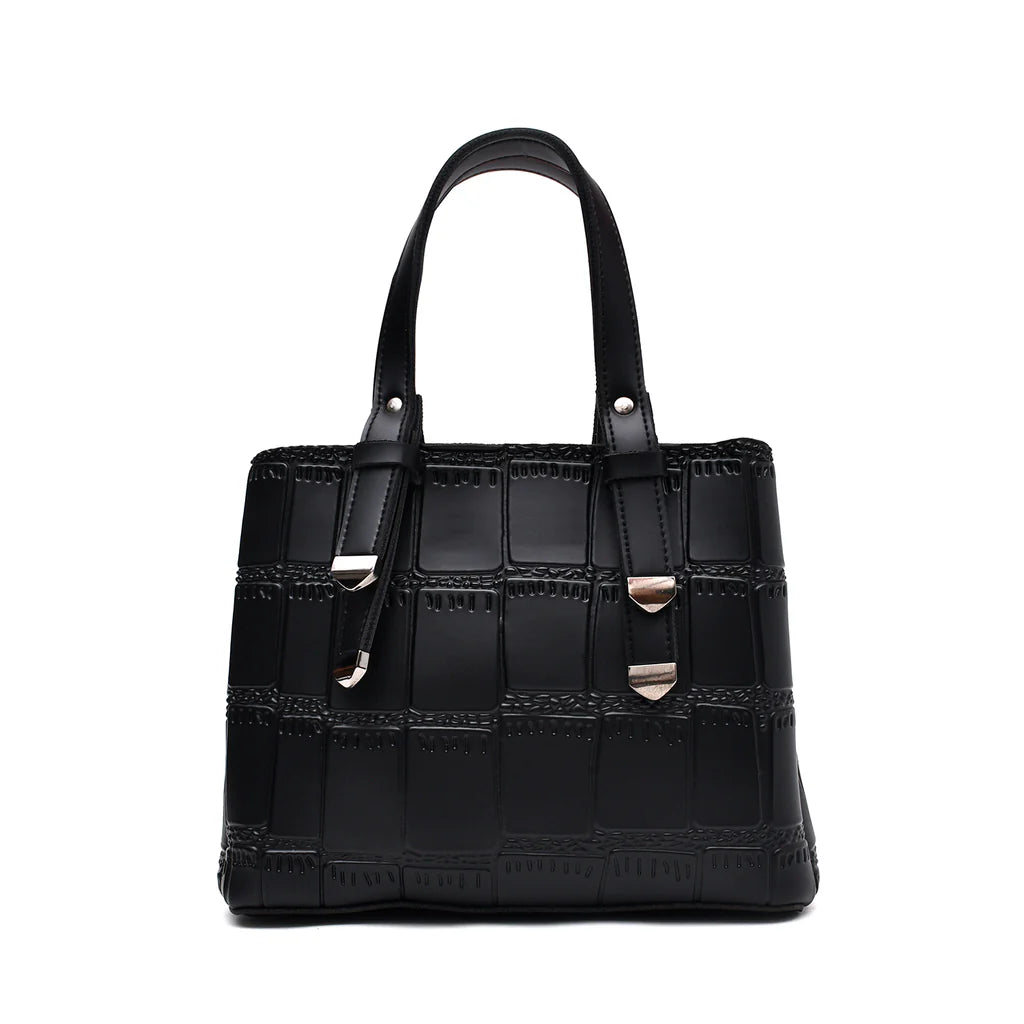 Crocodile Textured Handbag (Black)