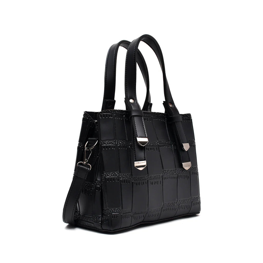 Crocodile Textured Handbag (Black)