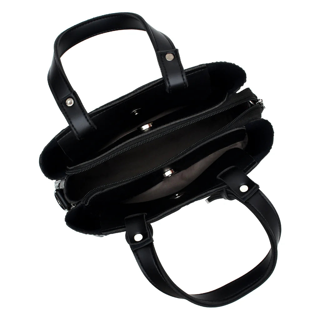 Crocodile Textured Handbag (Black)