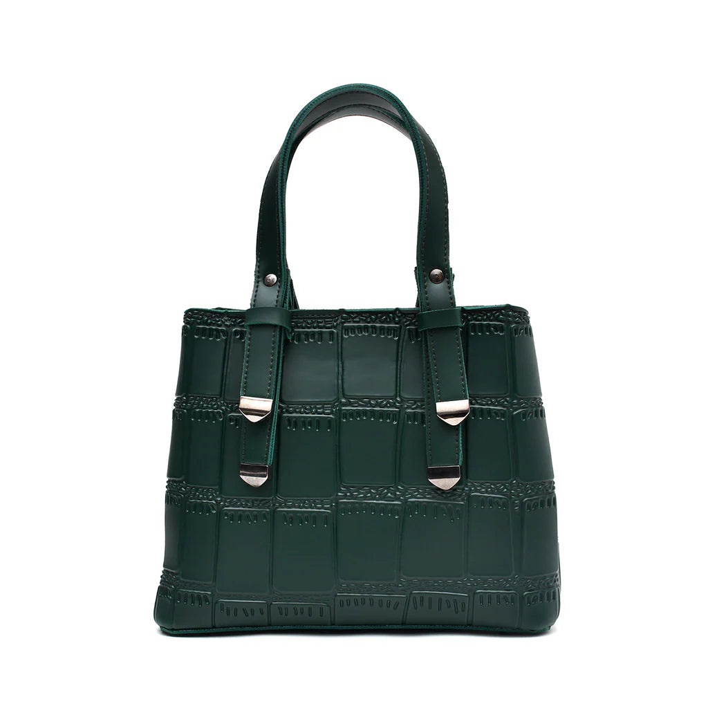 Crocodile Textured Handbag (Bottle Green)