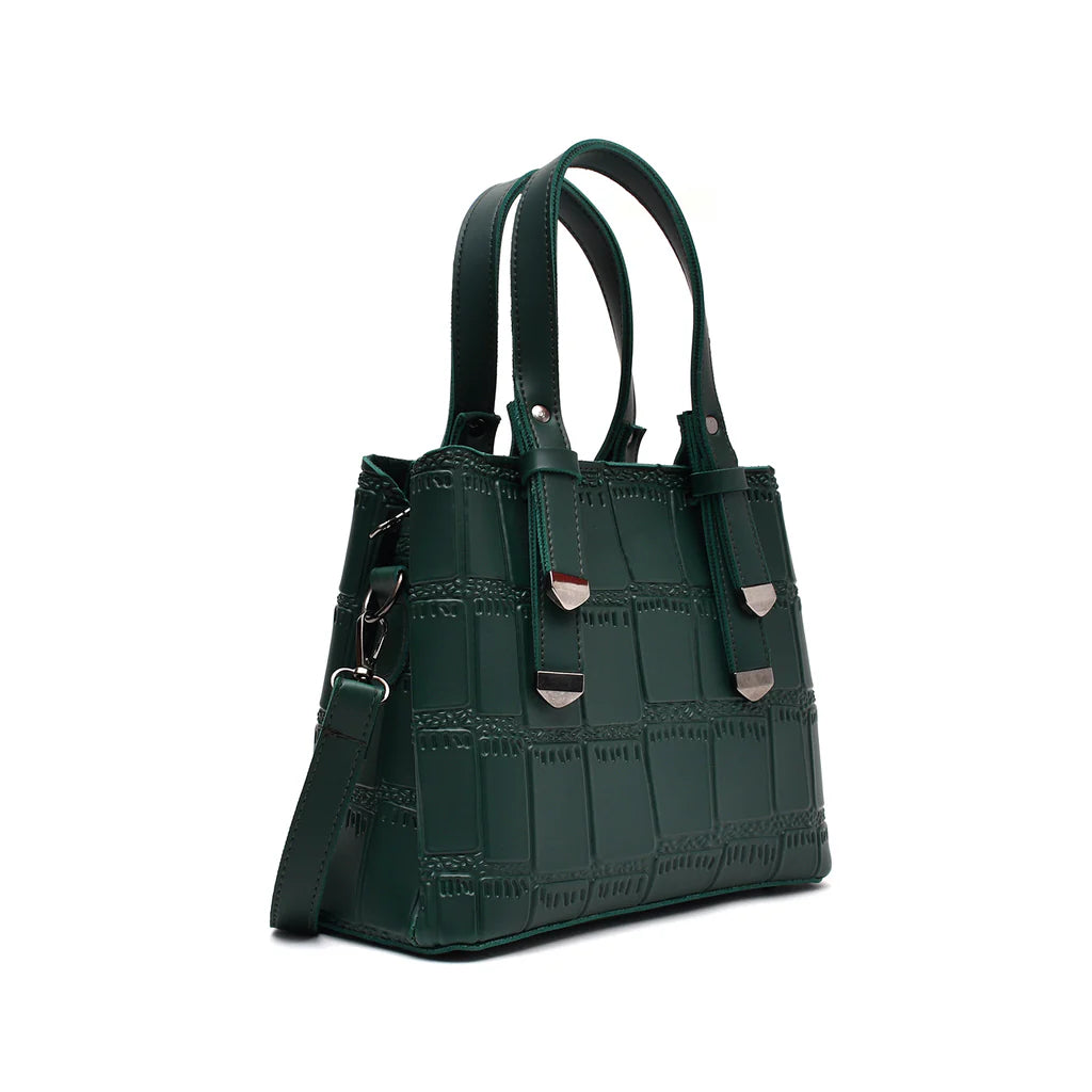 Crocodile Textured Handbag (Bottle Green)