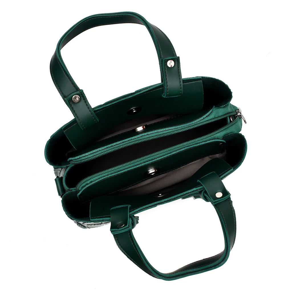 Crocodile Textured Handbag (Bottle Green)