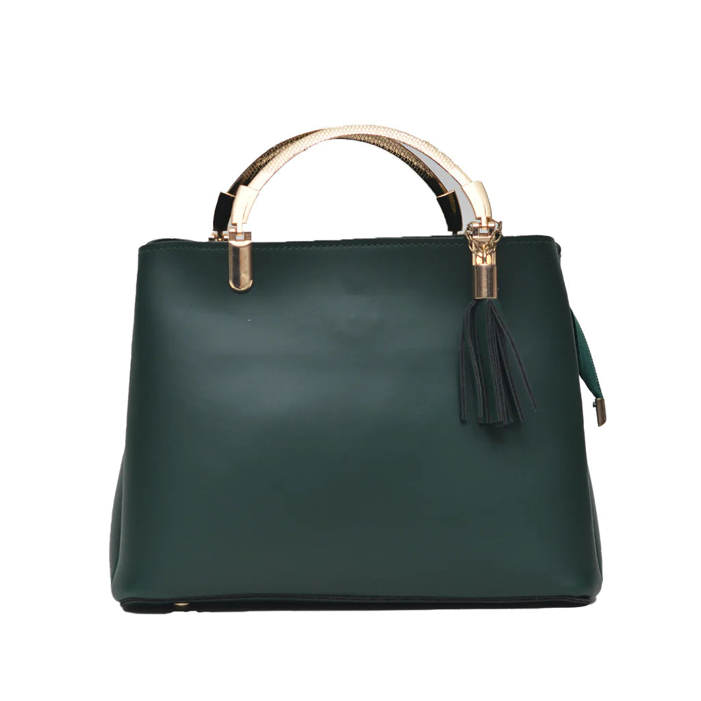 Steel handle Formal Handbag (Bottle Green)