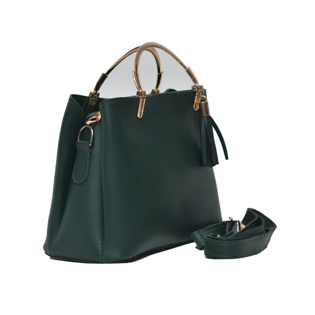Steel handle Formal Handbag (Bottle Green)