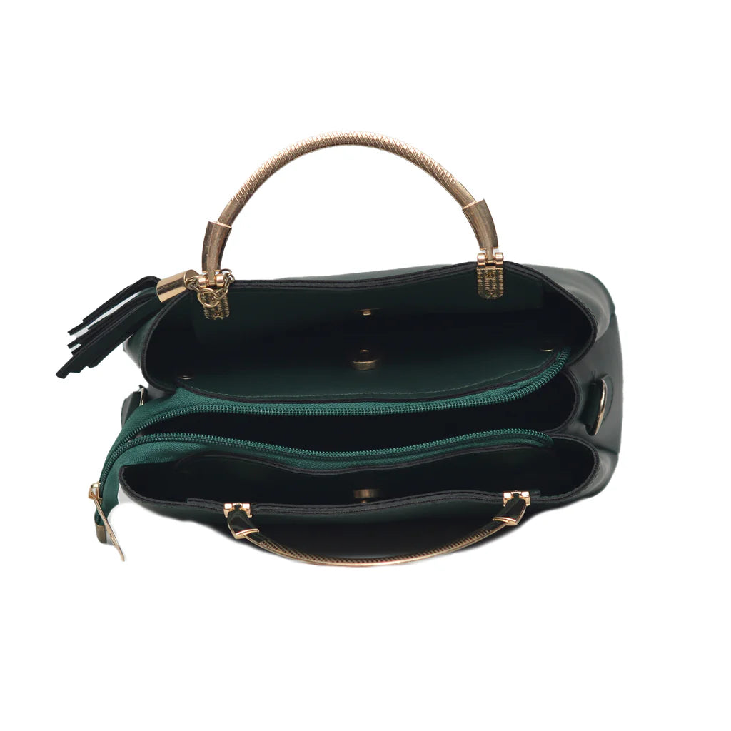 Steel handle Formal Handbag (Bottle Green)